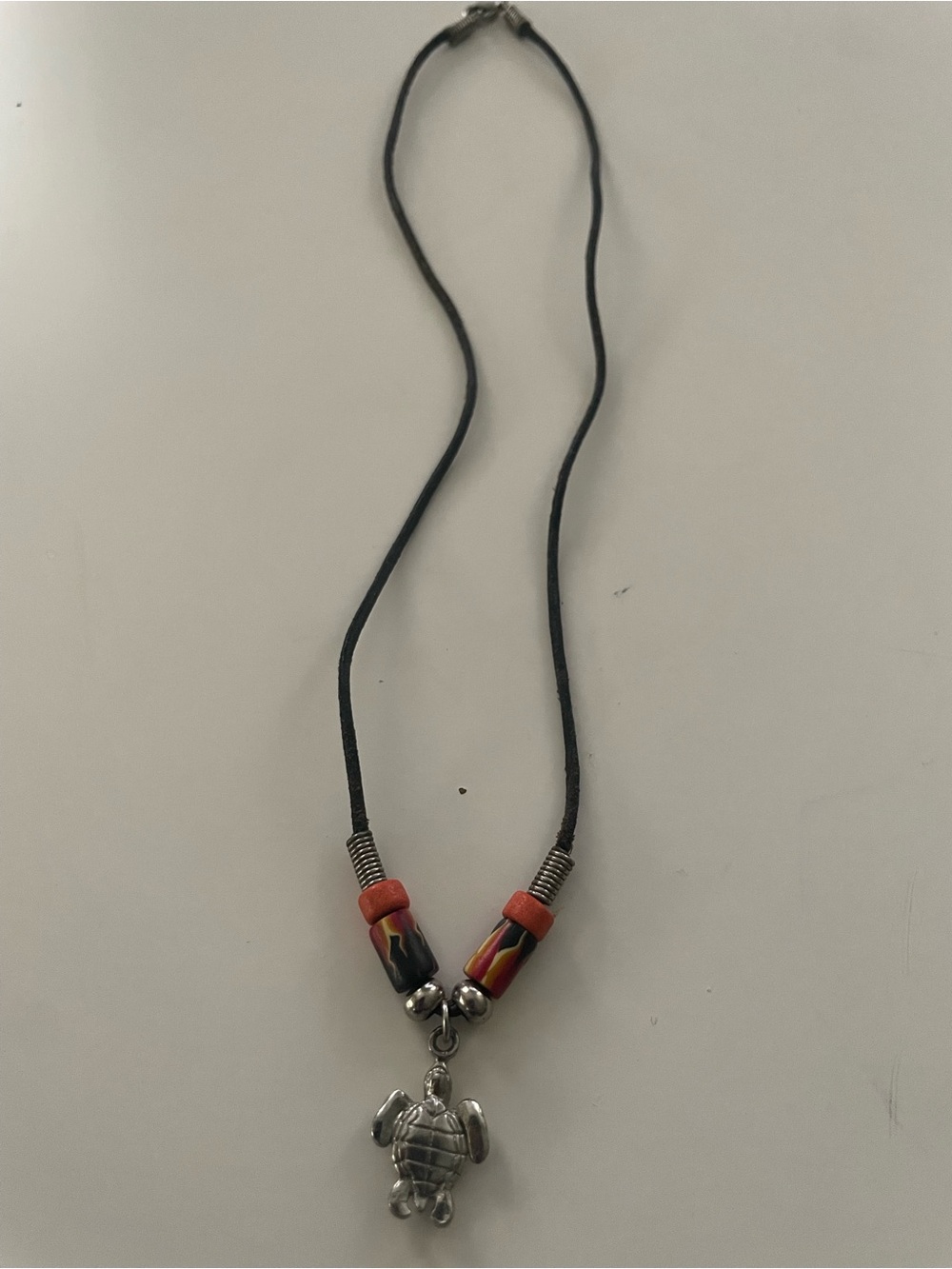 Silver Turtle Pendant Necklace Black Cord